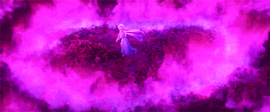 Elsa holds back flames with her ice powers in Frozen 2