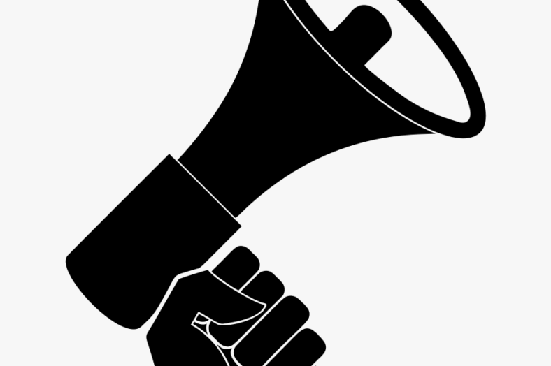 Black hand holding a megaphone