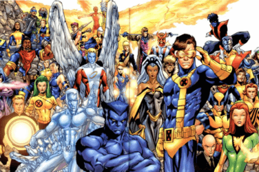 two-page spread of hundreds of X-Men