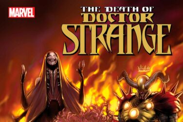 The mothers - three terrifying figures - stand over the grave of Dr. Strange