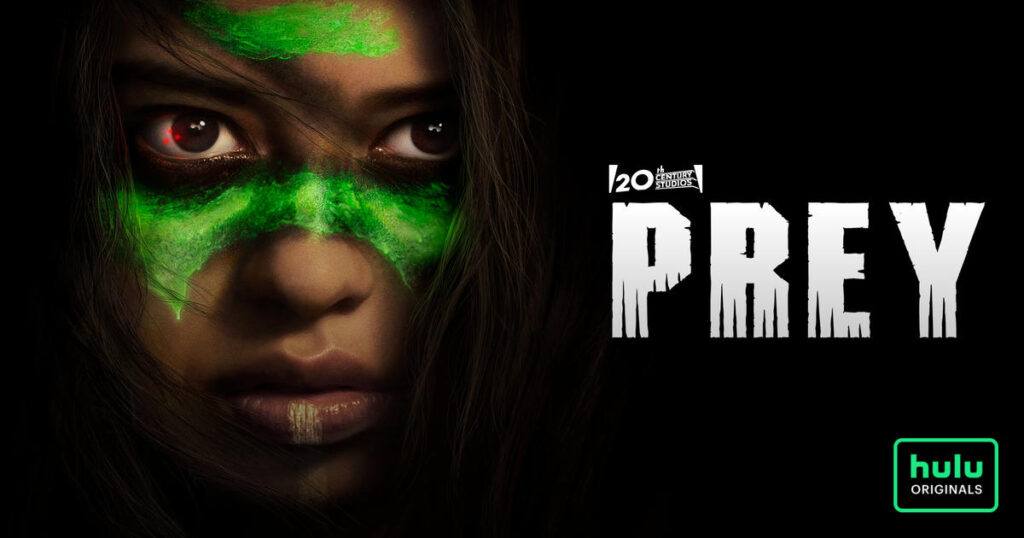 Prey title card showing Naru with predator blood as war paint